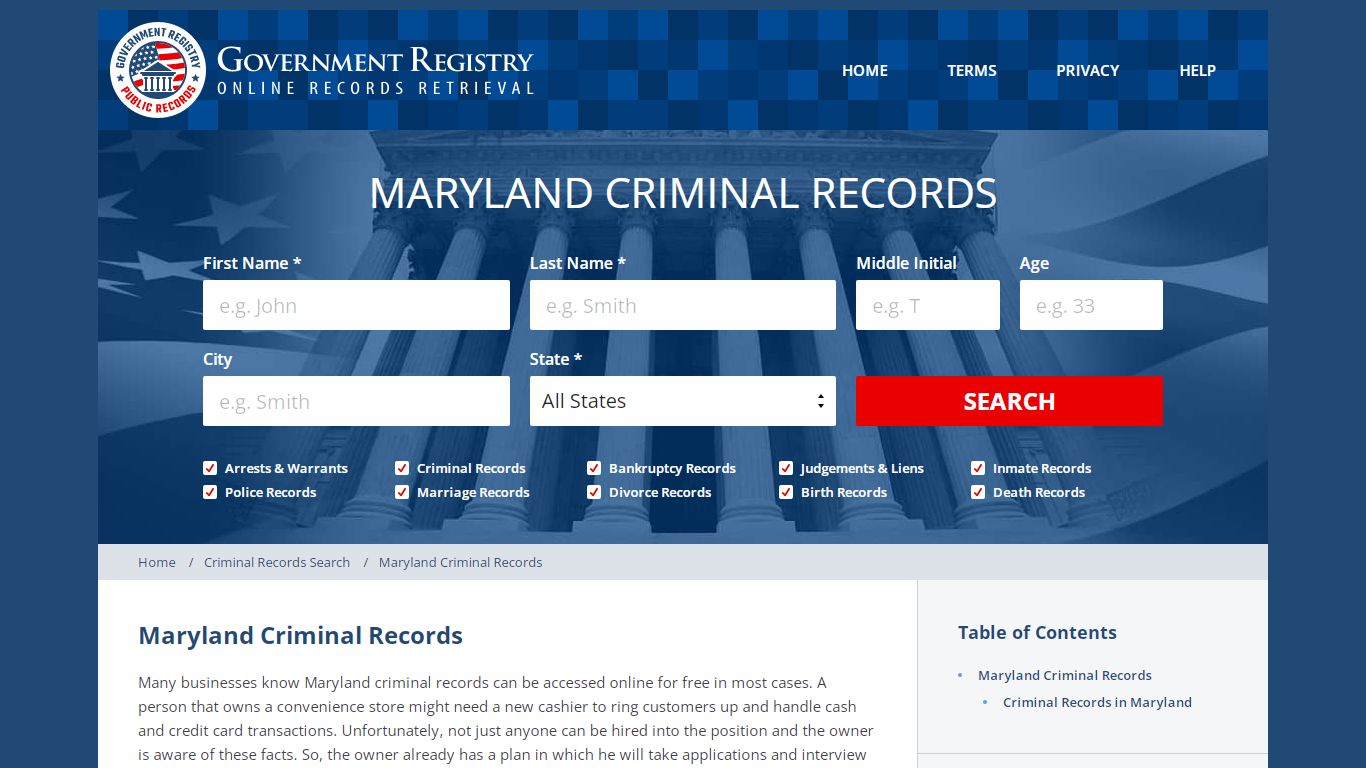 Maryland Criminal Records | Free Maryland Criminal Records ...